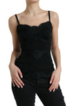 Débardeur sans manches en soie noire Dolce & Gabbana avec dentelle extensible, style élégant et sophistiqué.
