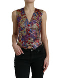 Gilet sans manches Dolce & Gabbana en jacquard multicolore avec boutons, style élégant et sophistiqué.
