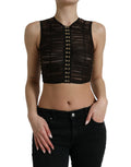 Top court en nylon stretch marron Dolce & Gabbana avec embellissements, style cropped et élégant.