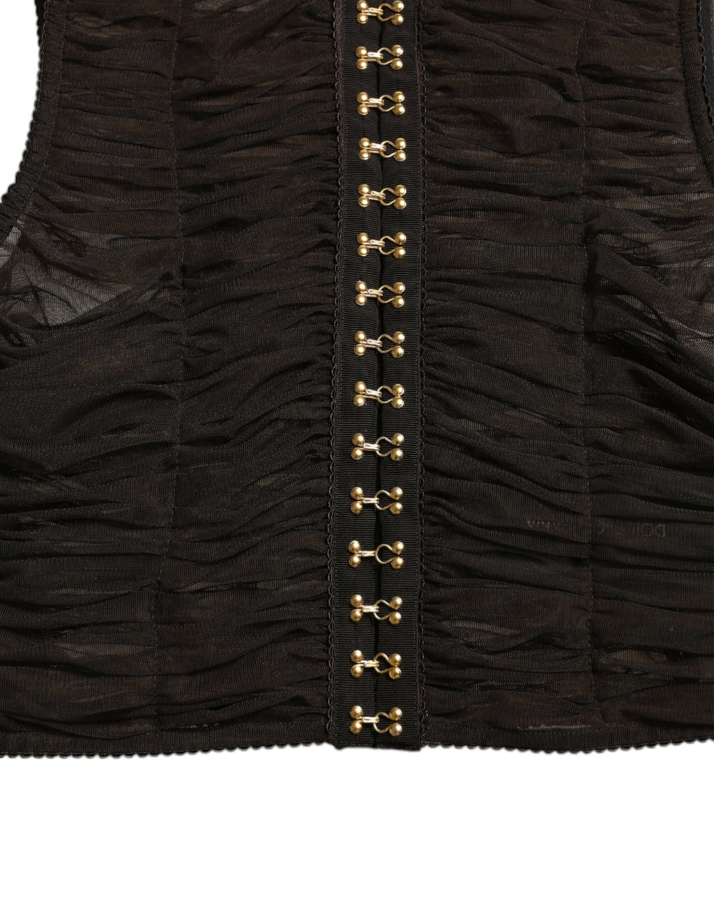 Top court en nylon stretch brun Dolce & Gabbana avec embellissements, coupe courte et détails élégants.