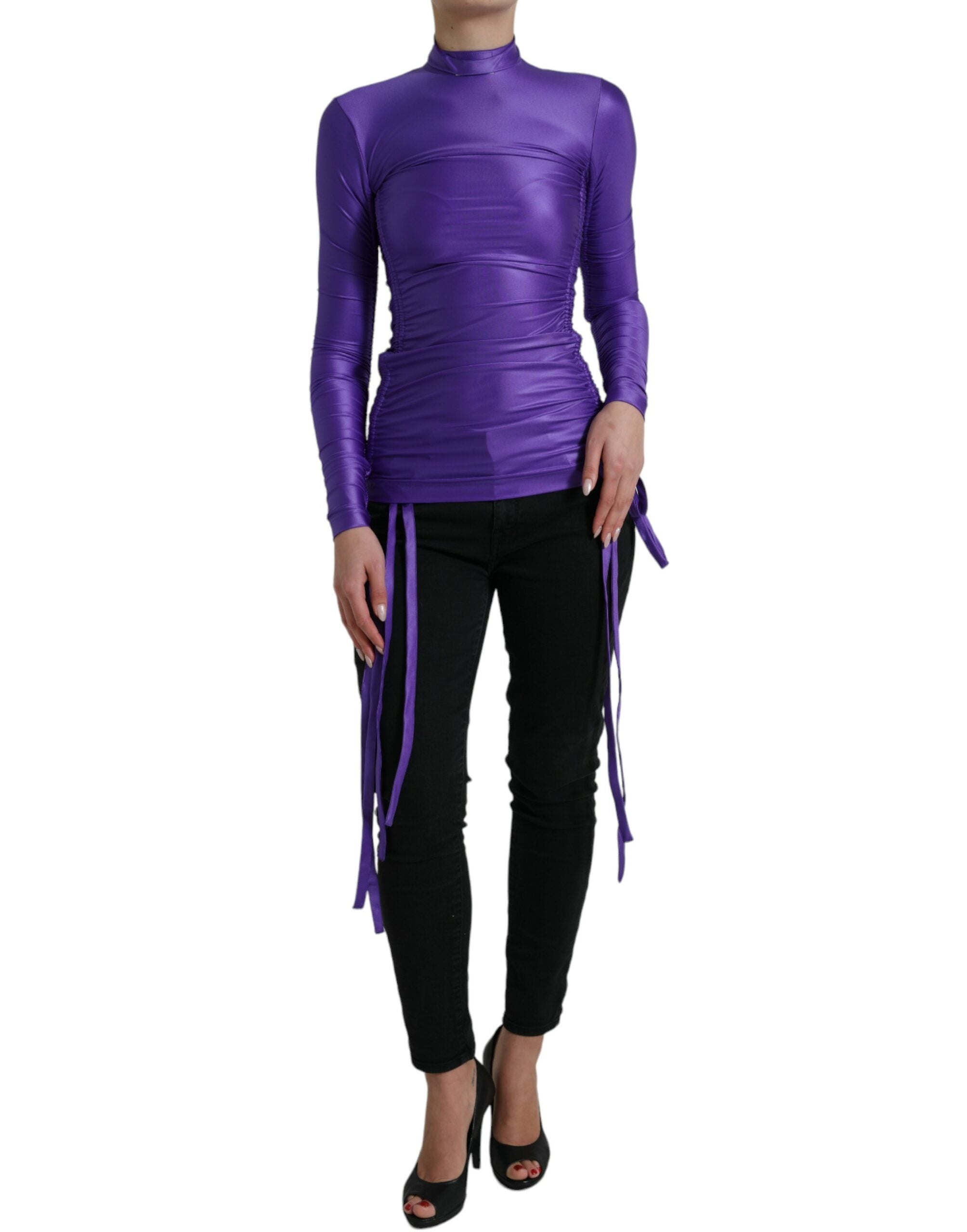 Haut en nylon stretch violet à manches longues Dolce & Gabbana, coupe slim, vue de face.