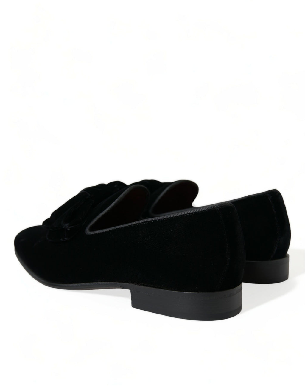 Chaussures habillées en velours noir Dolce & Gabbana, mocassins formels pour hommes élégants.
