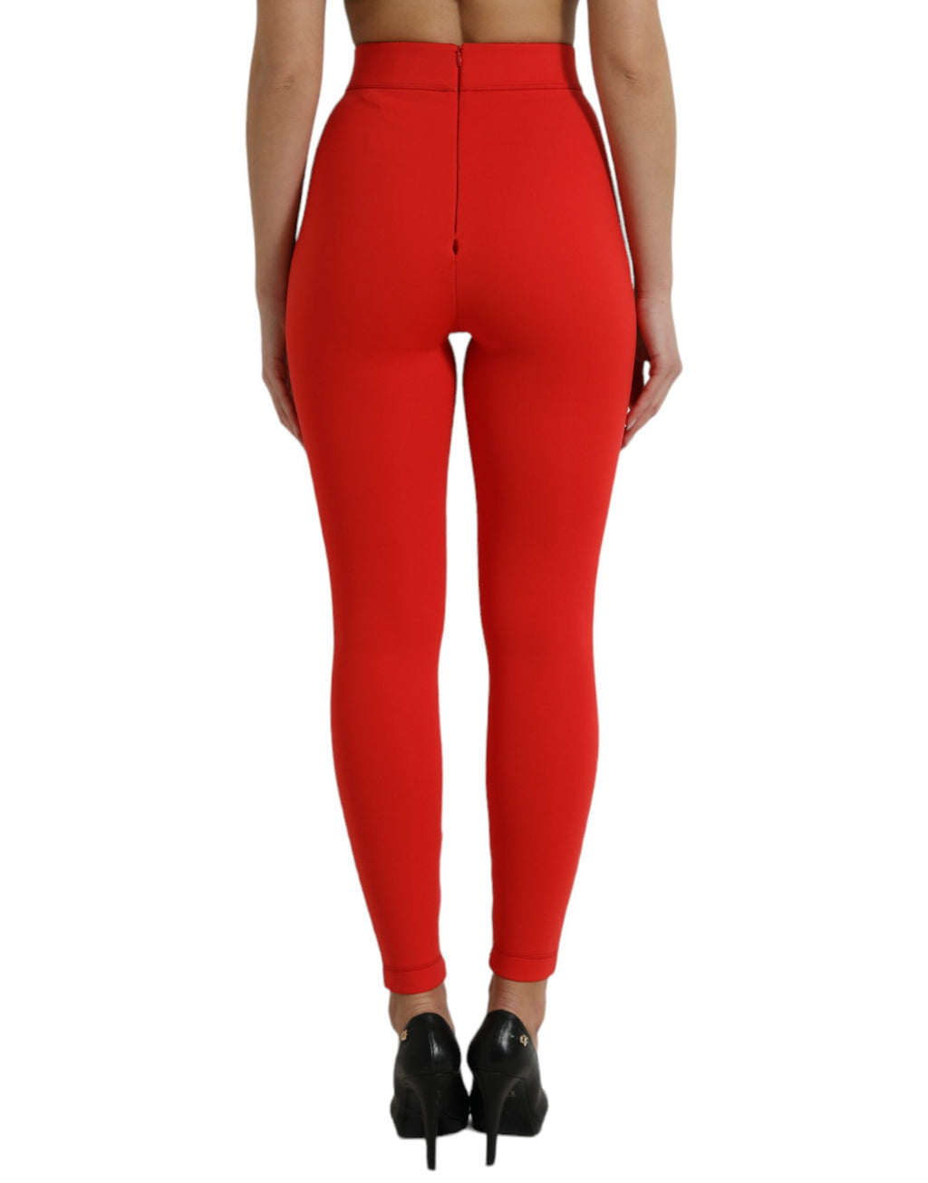 Pantalons slim en nylon stretch rouge de Dolce & Gabbana, style élégant et ajusté, vue de face.