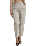 Pantalons beige en coton Dolce & Gabbana, taille haute, coupe tapered, vue de face sur un mannequin.
