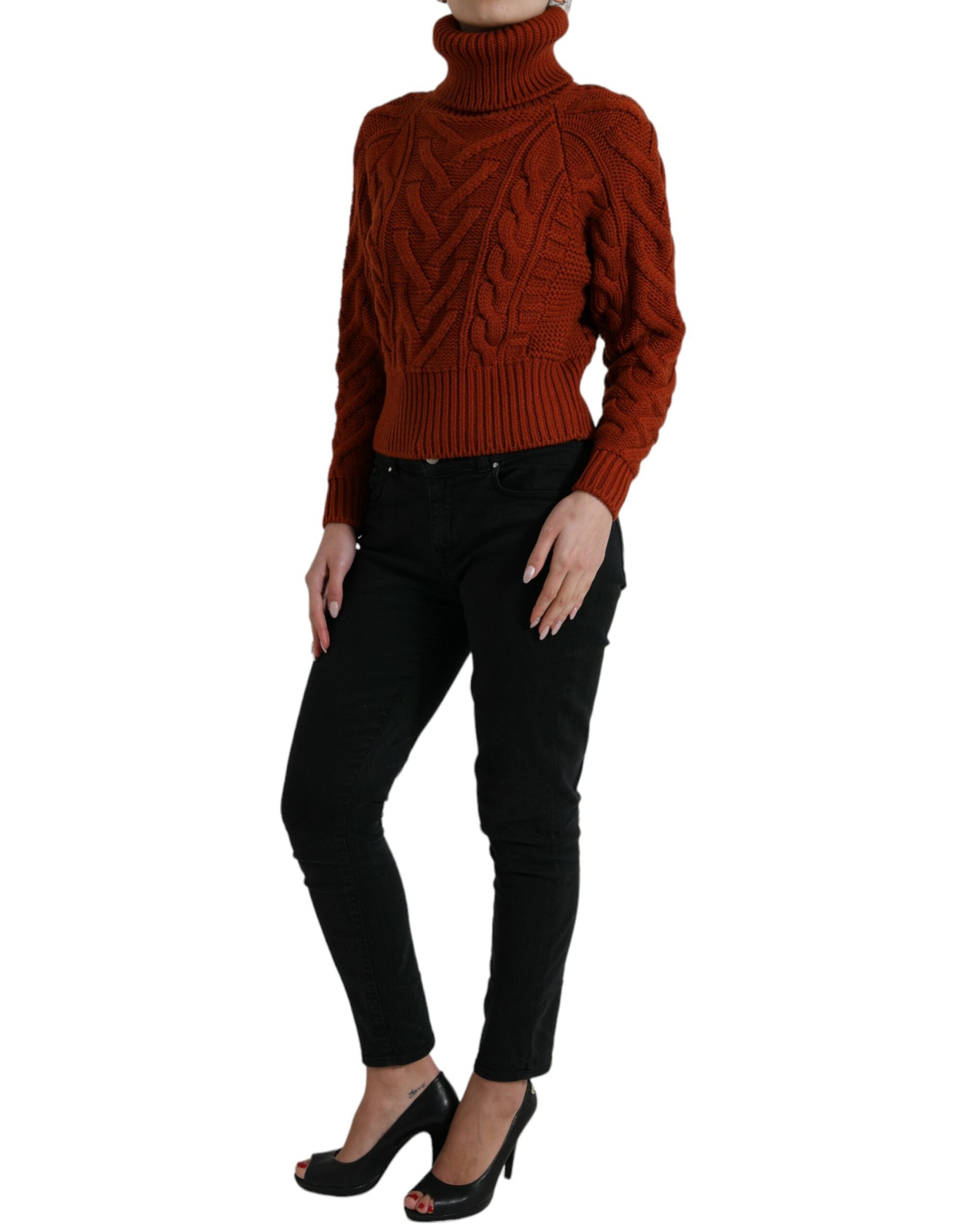 Pull à col roulé en laine marron Dolce & Gabbana, pull-over chaud et élégant avec texture tricotée visible.