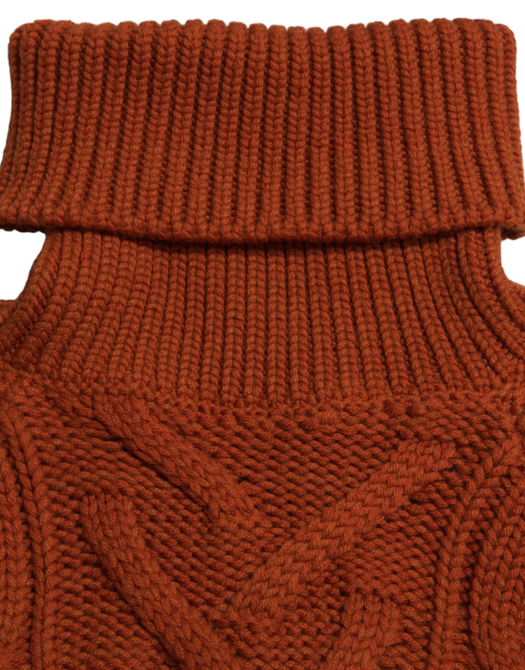 Pull en laine marron Dolce & Gabbana à col roulé, pull-over chaud et élégant pour homme.