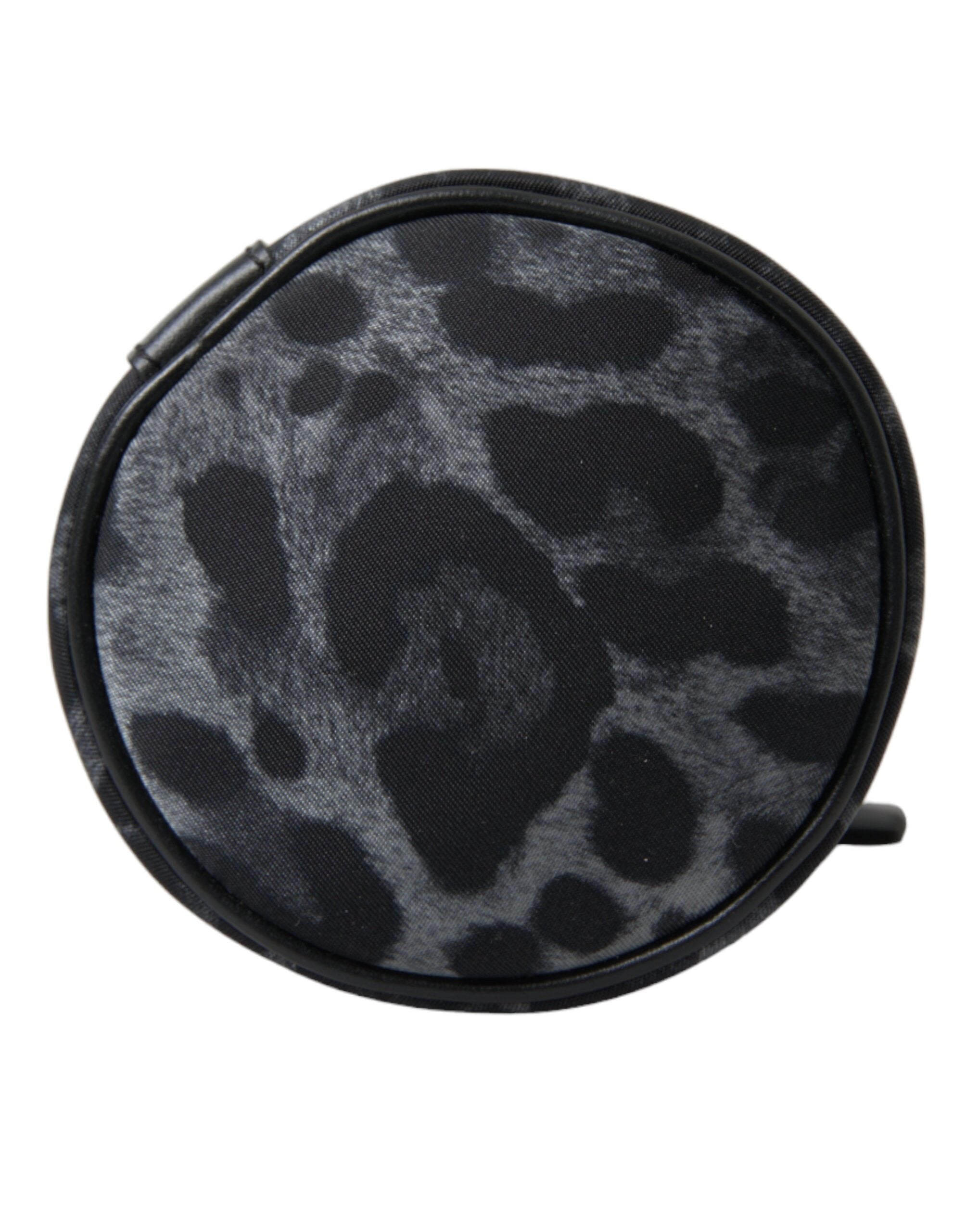Sac à bouteille Dolce & Gabbana noir à motif léopard rond et fin, sac tote élégant avec cage pour bouteille.