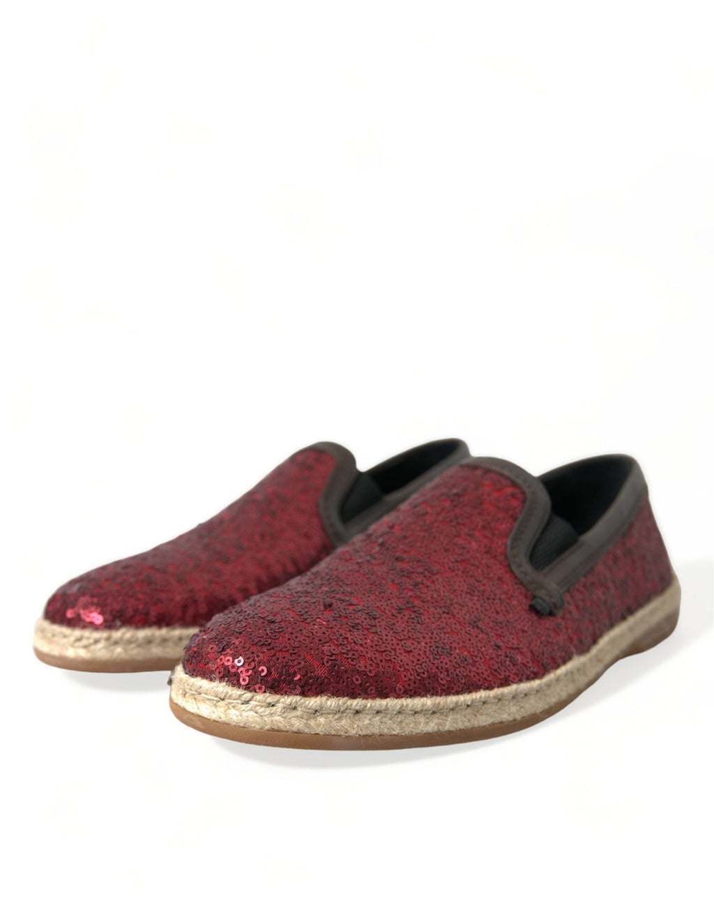 Mocassins hommes Dolce & Gabbana rouges à sequins, chaussures élégantes avec détails brillants, style sophistiqué et tendance.