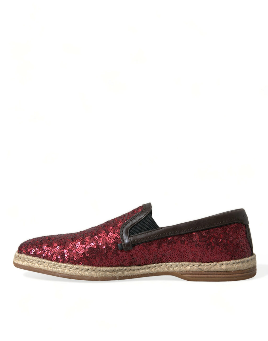 Mocassins hommes Dolce & Gabbana rouges à sequins, chaussures élégantes en satin avec semelle en caoutchouc.