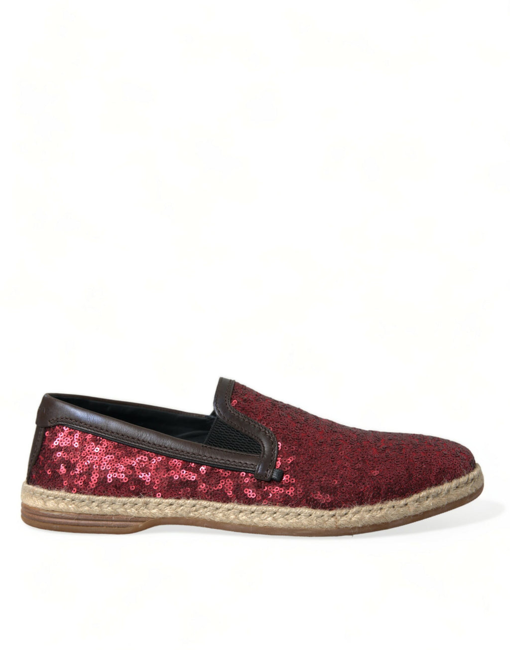 Chaussures mocassins homme Dolce & Gabbana rouges à sequins brillants, slippers élégants en velours avec semelle en caoutchouc.