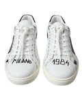 Chaussures basses blanches en cuir Bordeaux avec logo Dolce & Gabbana, sneakers élégants pour homme.