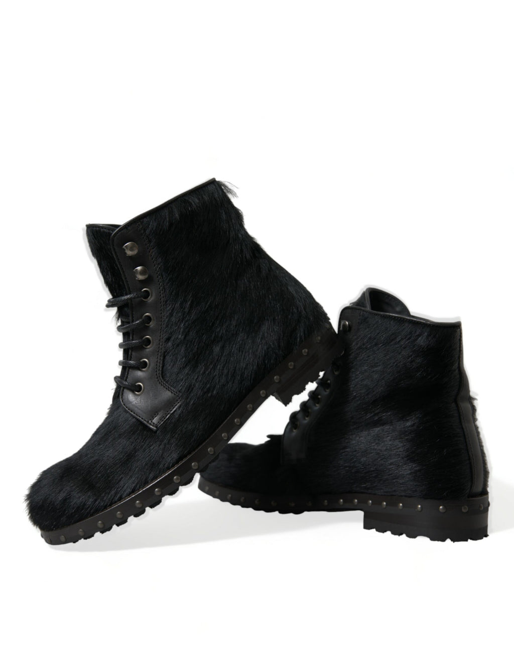Bottes mi-mollet en cuir noir style pony de Dolce & Gabbana, chaussures élégantes pour femmes.