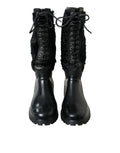 Bottes de pluie en caoutchouc noir Dolce & Gabbana avec lacets et doublure en shearling, chaussures élégantes et imperméables