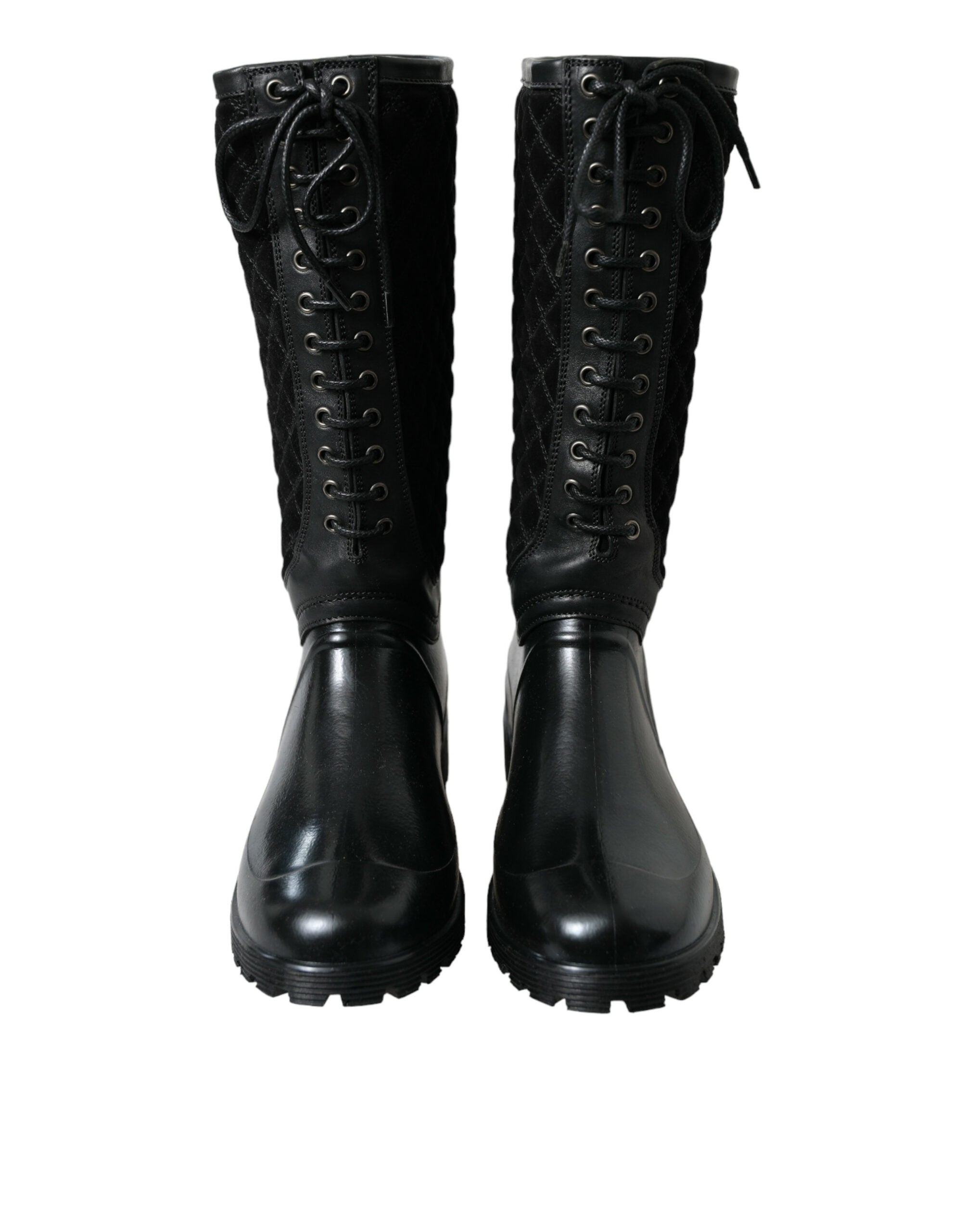 Bottes de pluie noires en caoutchouc et suède Dolce & Gabbana Chioggia, style élégant et imperméable.