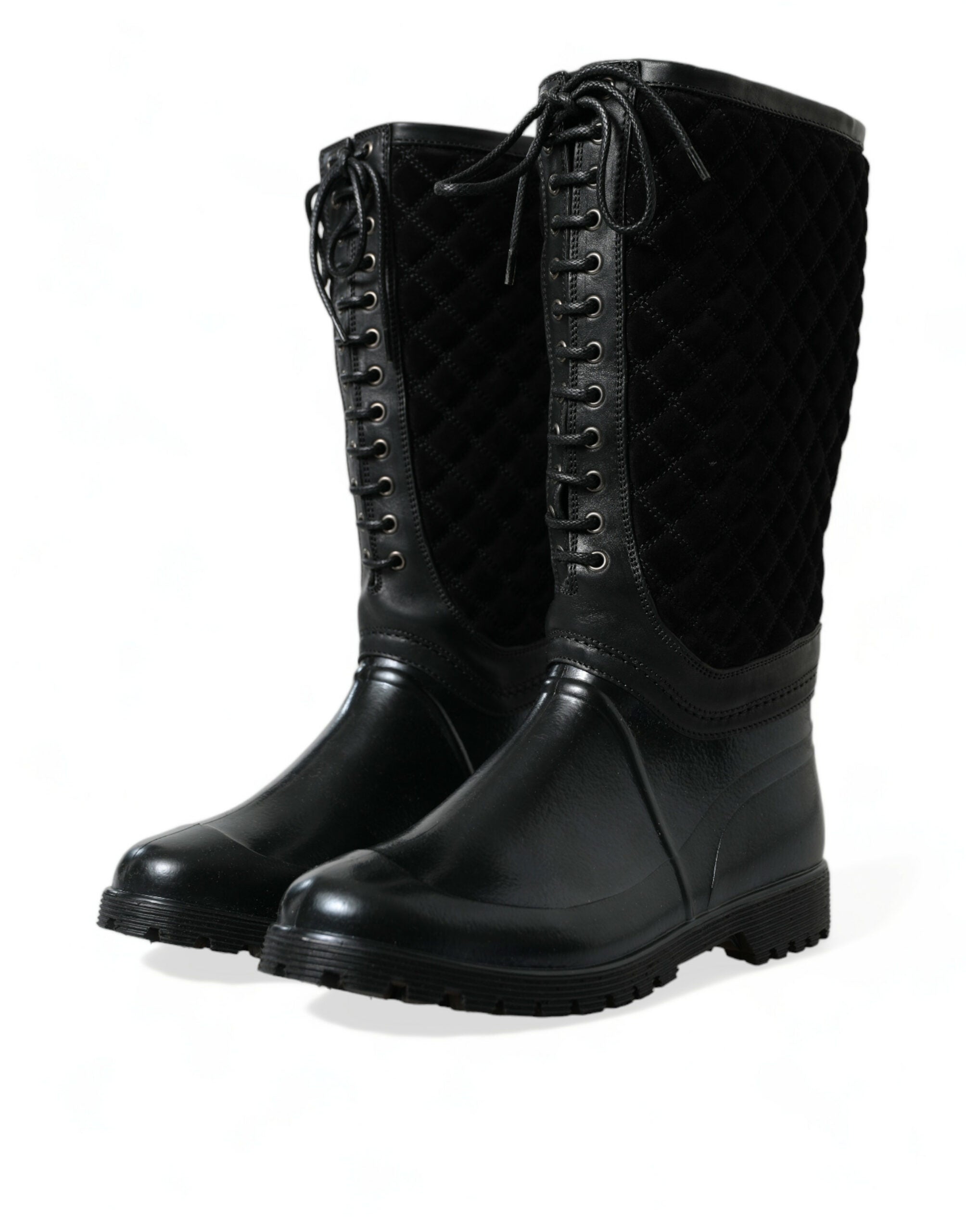 Bottes de pluie en caoutchouc et suède noir Dolce & Gabbana Chioggia, chaussures résistantes et élégantes pour la pluie