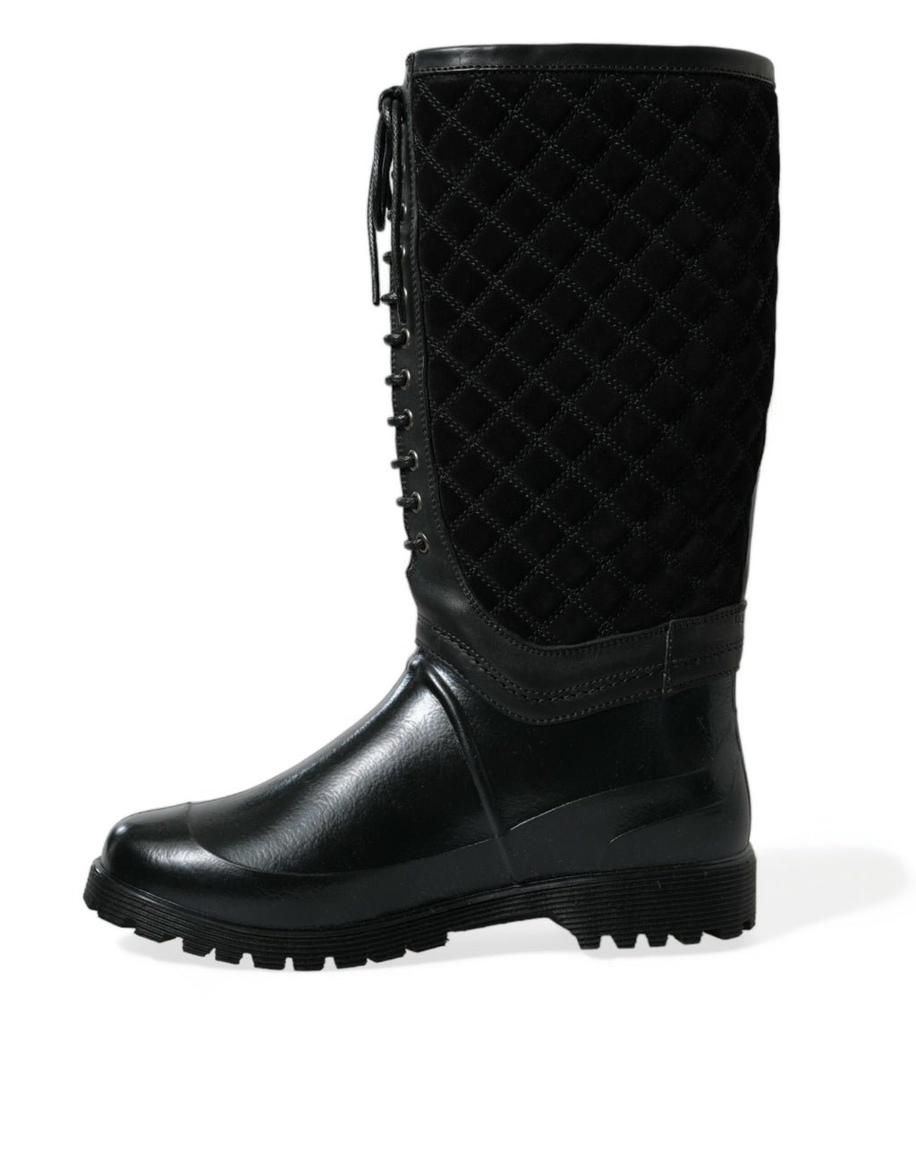 Bottes de pluie en caoutchouc et suède noir Dolce & Gabbana Chioggia, style élégant et imperméable.