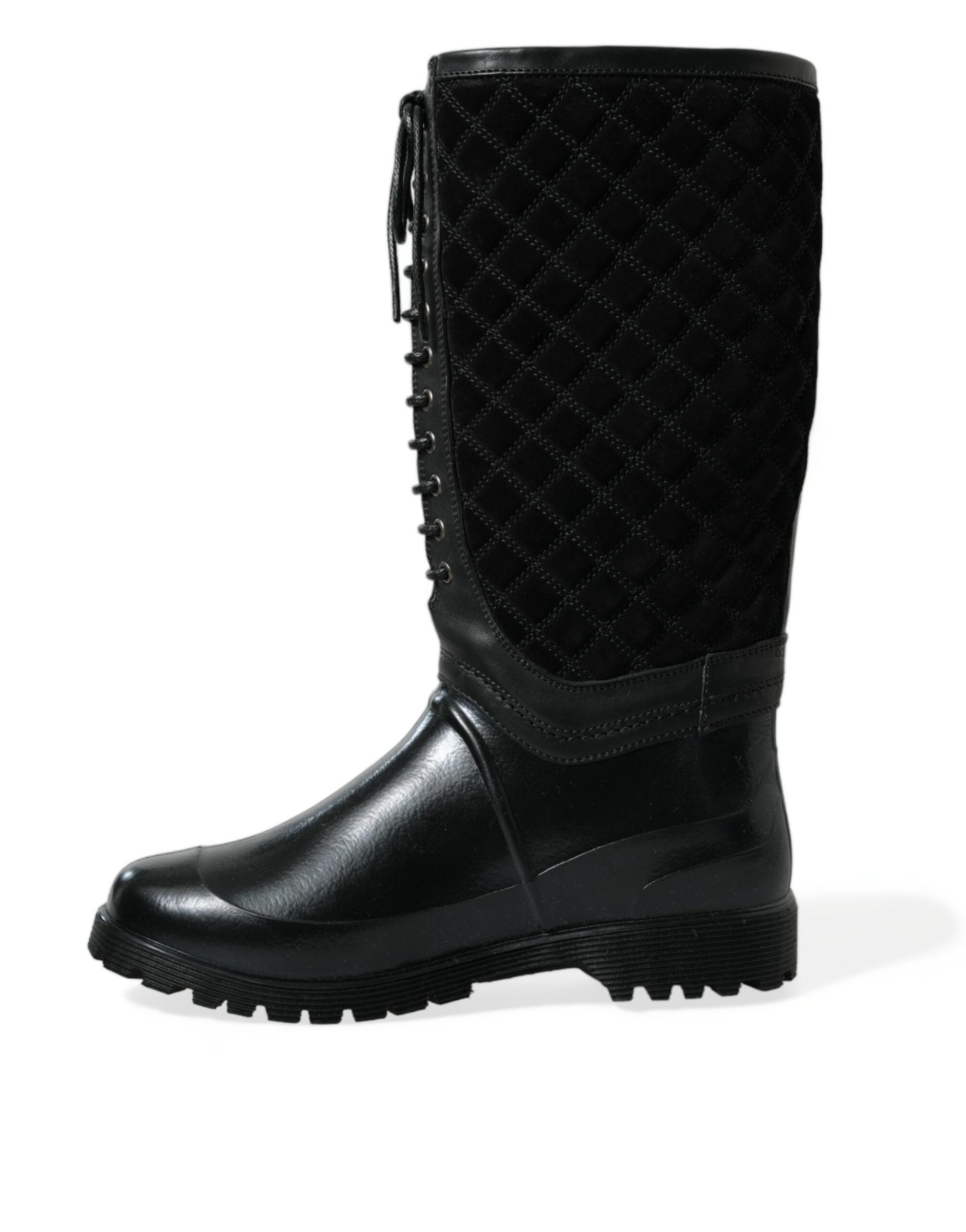 Bottes de pluie en caoutchouc et suède noir Dolce & Gabbana Chioggia, style élégant et imperméable.