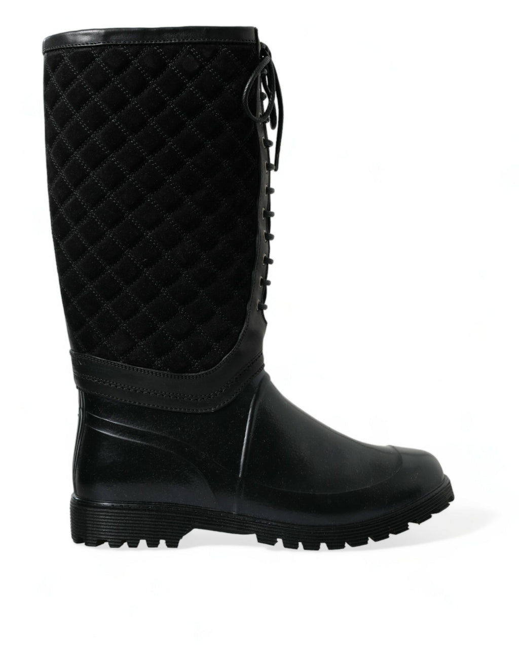 Bottes de pluie en caoutchouc et suède noir Dolce & Gabbana Chioggia, style élégant et imperméable pour femmes.
