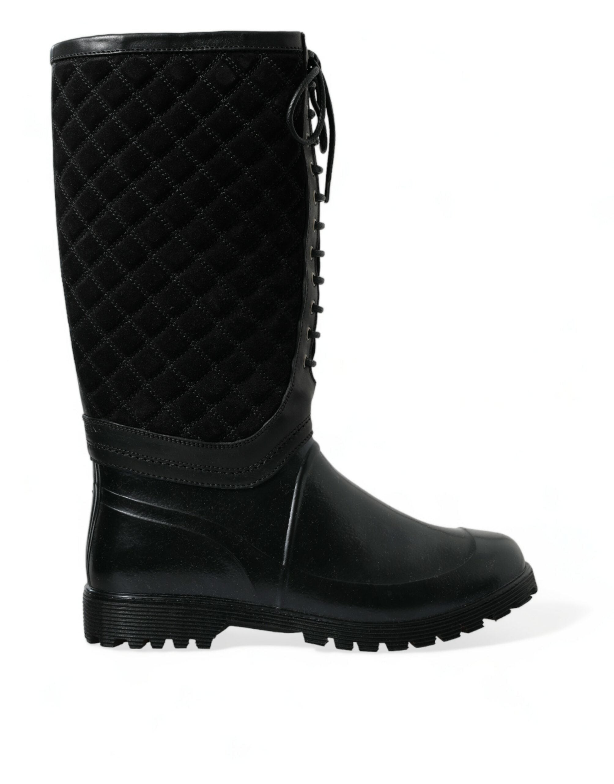 Bottes de pluie en caoutchouc et suède noir Dolce & Gabbana Chioggia, style élégant et imperméable pour femmes.
