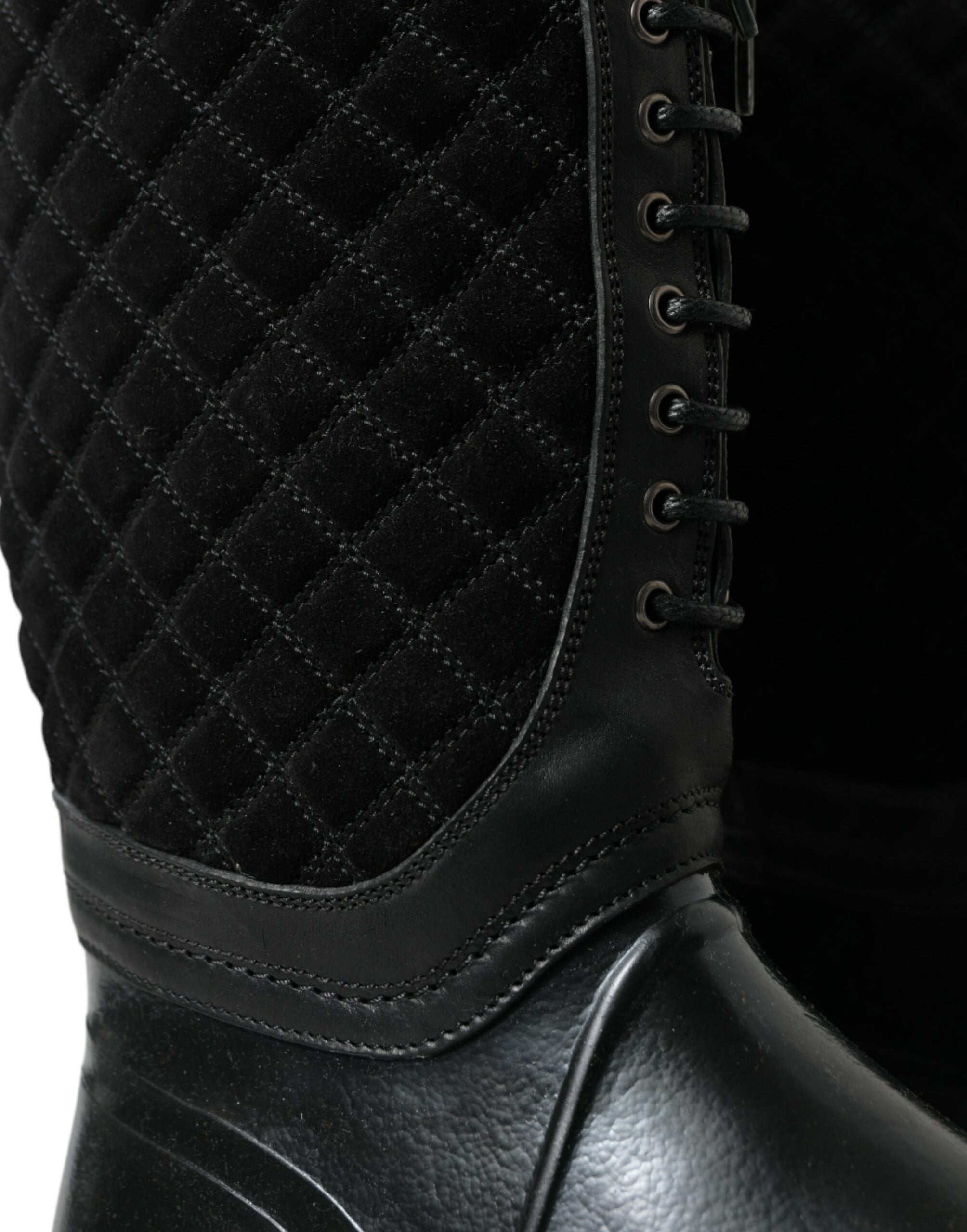 Bottes de pluie noires Dolce & Gabbana Chioggia en caoutchouc et suède, style élégant et imperméable pour la saison.