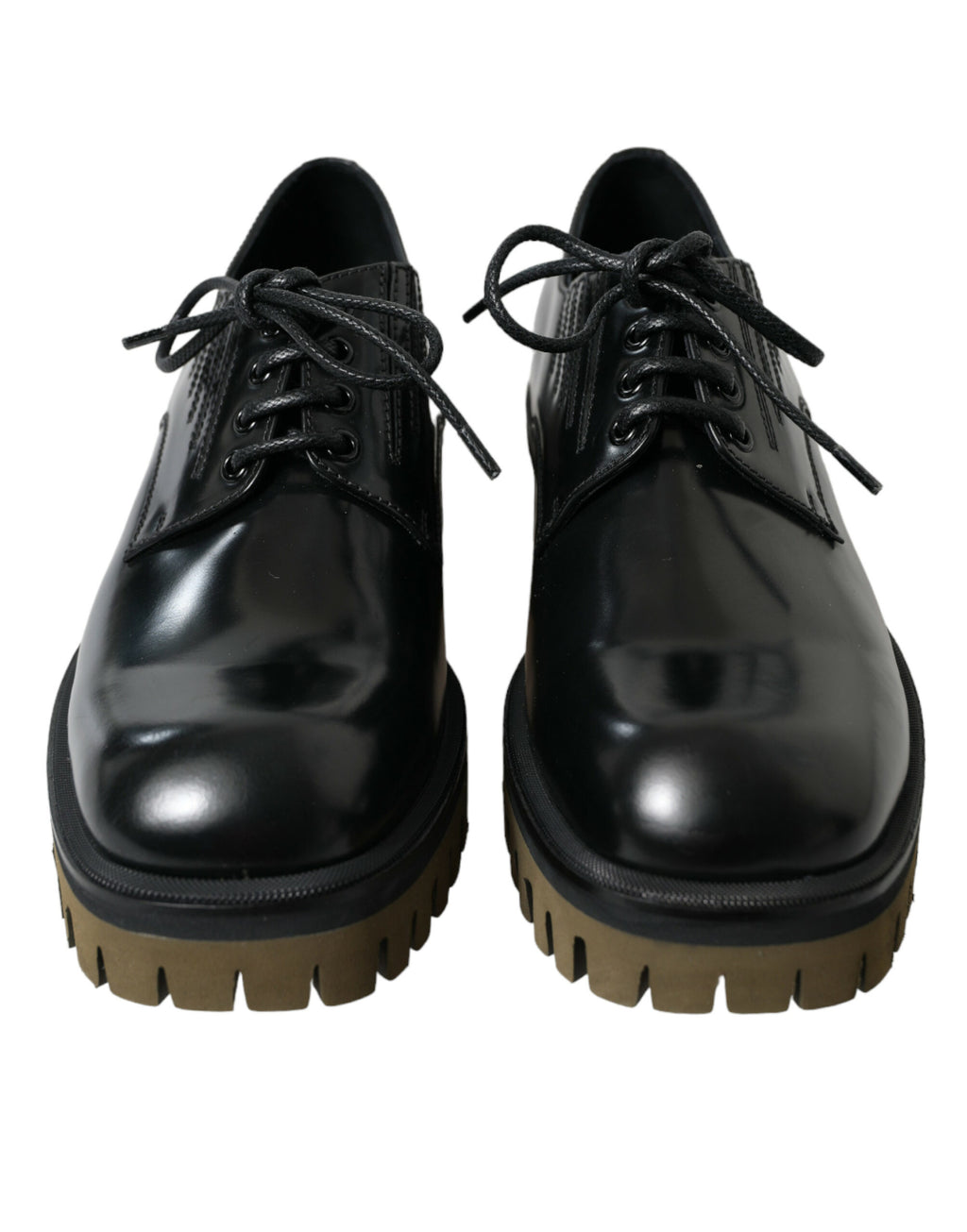 Chaussures Derby en cuir noir Dolce & Gabbana pour hommes avec laçage, élégantes et sophistiquées.