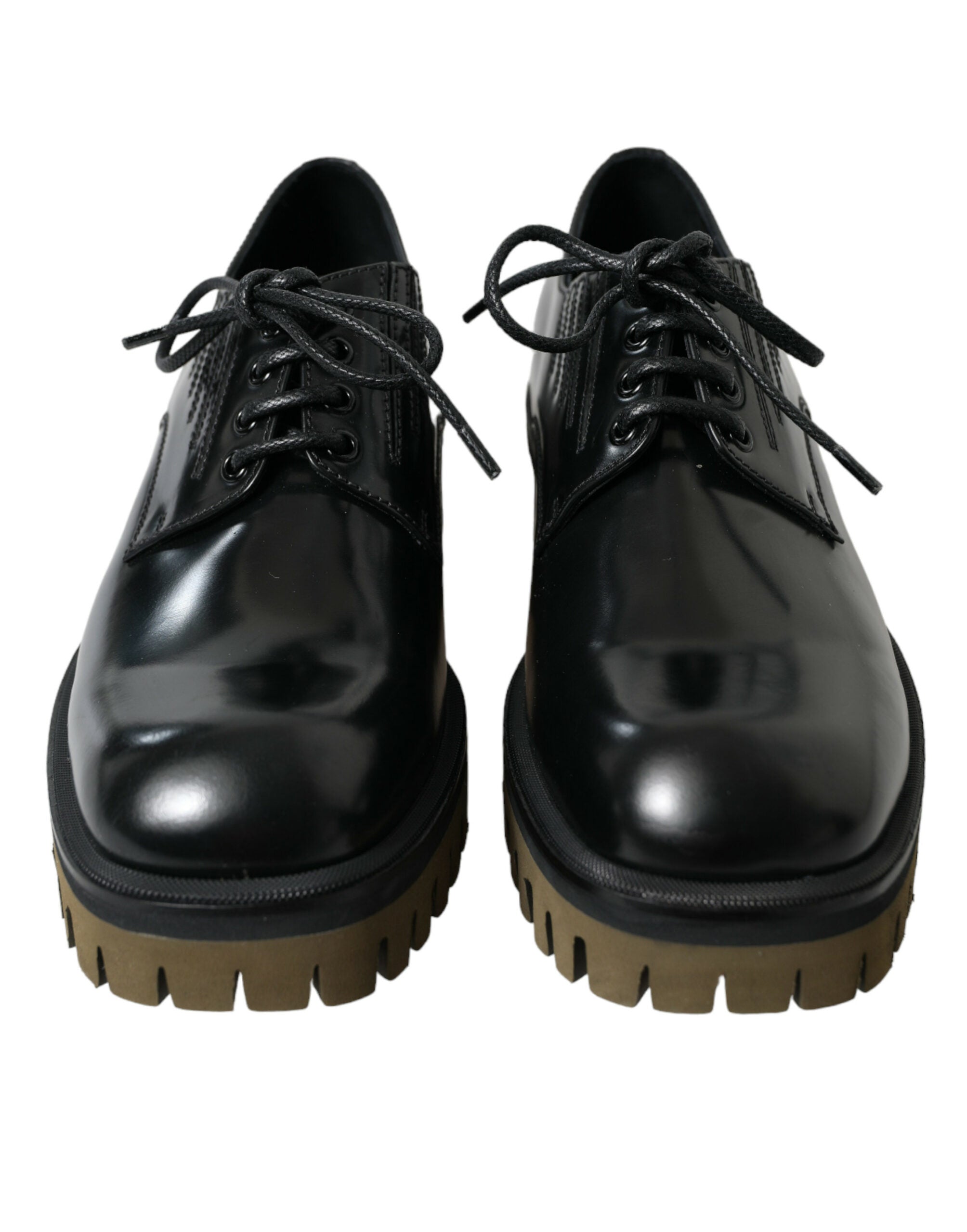 Chaussures Derby en cuir noir Dolce & Gabbana pour hommes avec laçage, élégantes et sophistiquées.