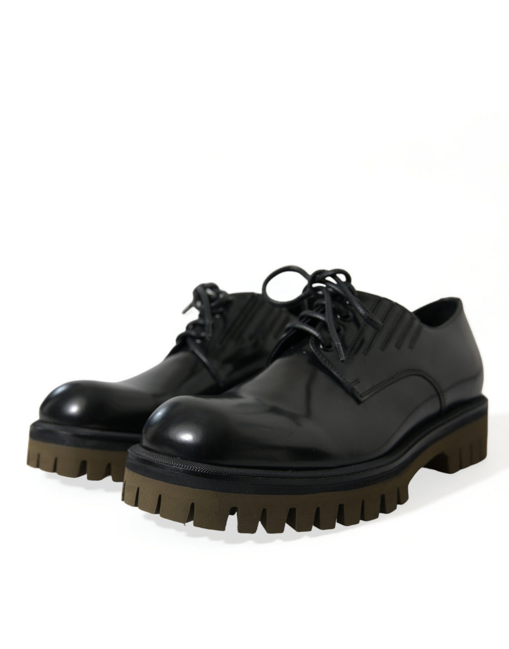 Chaussures derby pour hommes en cuir noir Dolce & Gabbana avec lacets, style élégant et sophistiqué.