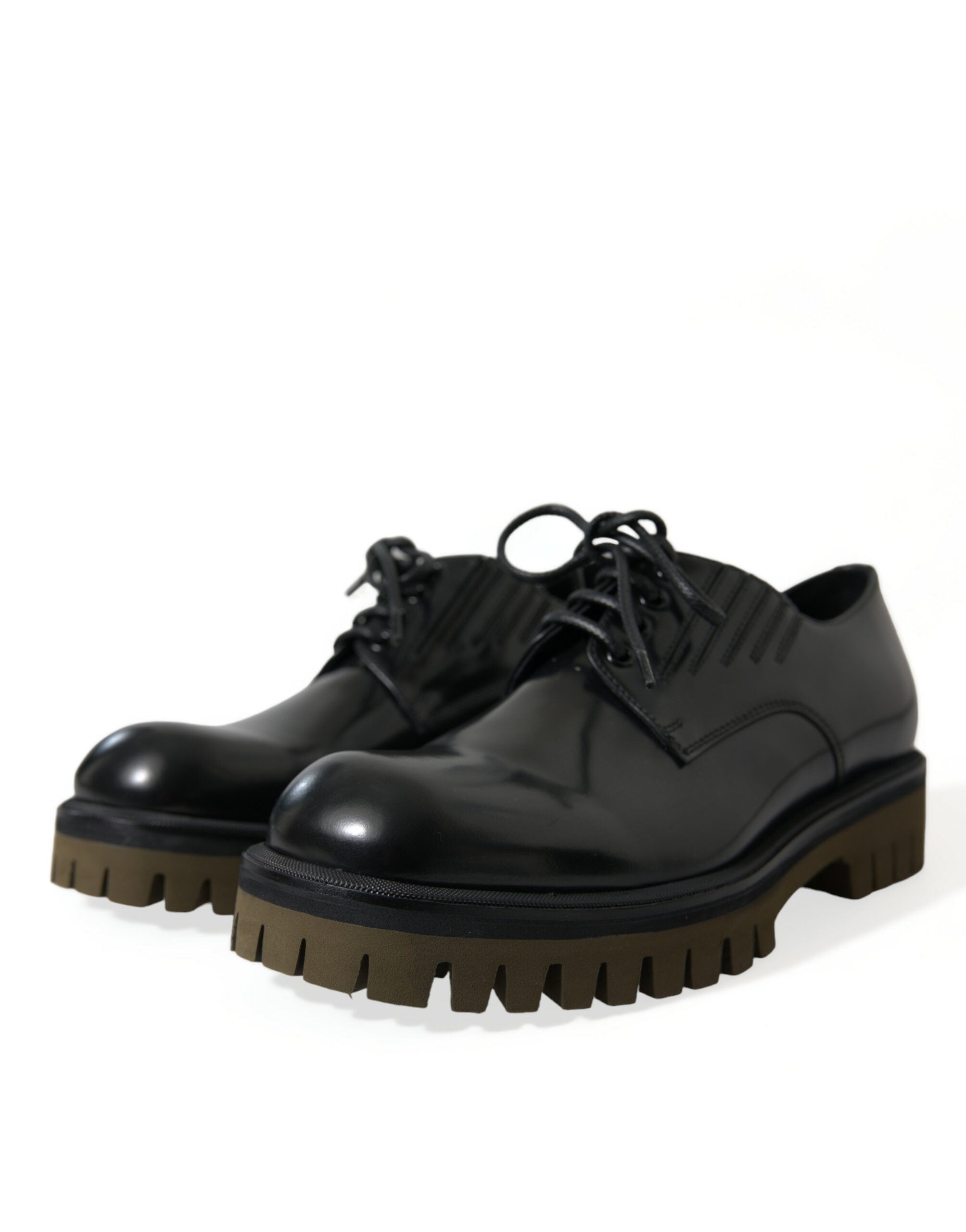 Chaussures derby pour hommes en cuir noir Dolce & Gabbana avec lacets, style élégant et sophistiqué.