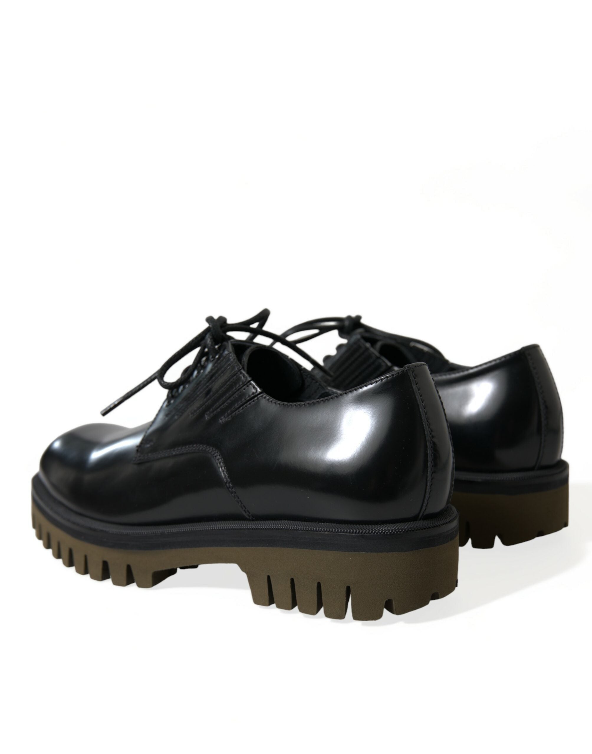 Chaussures derby pour homme en cuir noir Dolce & Gabbana avec lacets, chaussures élégantes et sophistiquées.