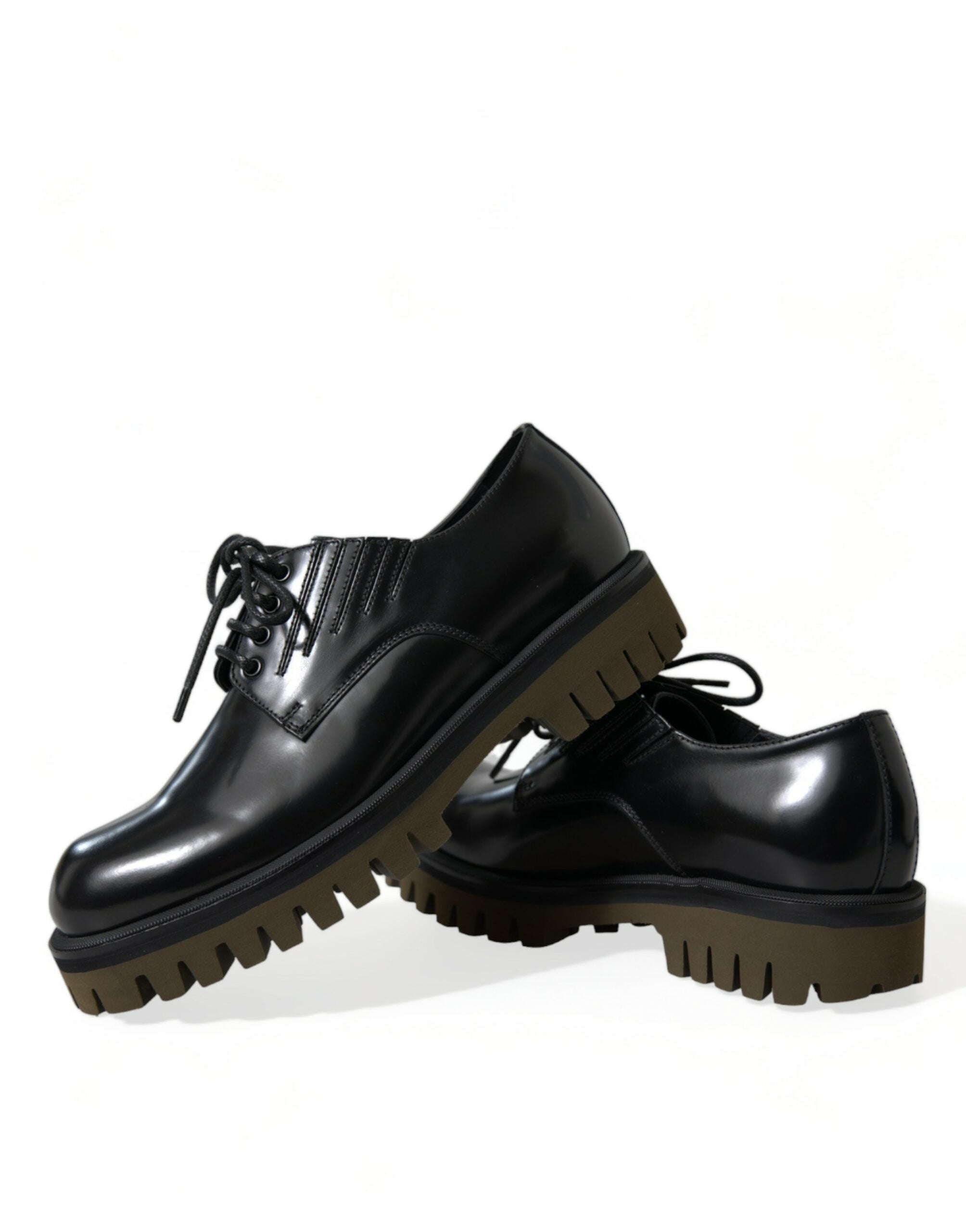 Chaussures Derby pour homme en cuir noir Dolce & Gabbana avec lacets, chaussures élégantes pour occasion formelle.
