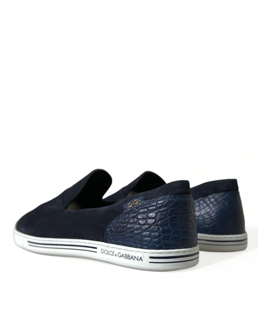 Chaussures Dolce & Gabbana Saint Tropez en daim bleu avec détails en caïman, loafers élégants pour homme.
