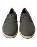 Chaussures mocassins en lin gris et cuir avec clous Dolce & Gabbana, élégantes et sophistiquées pour homme.