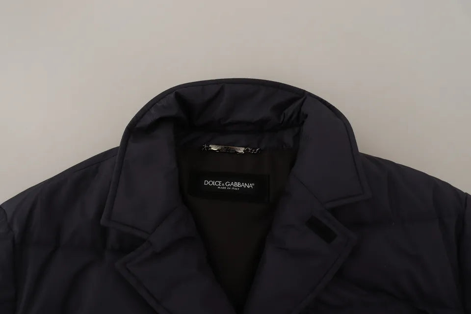 Blouson d'hiver en soie bleue de Dolce & Gabbana, veste chaude en laine et coton pour femme.