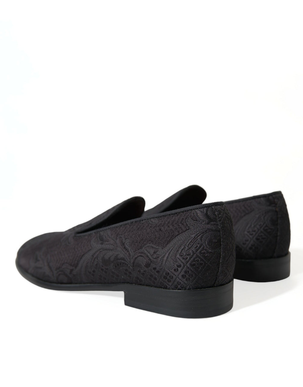 Chaussures homme Dolce & Gabbana en brocart noir, mocassins slip-on élégants pour occasion formelle.
