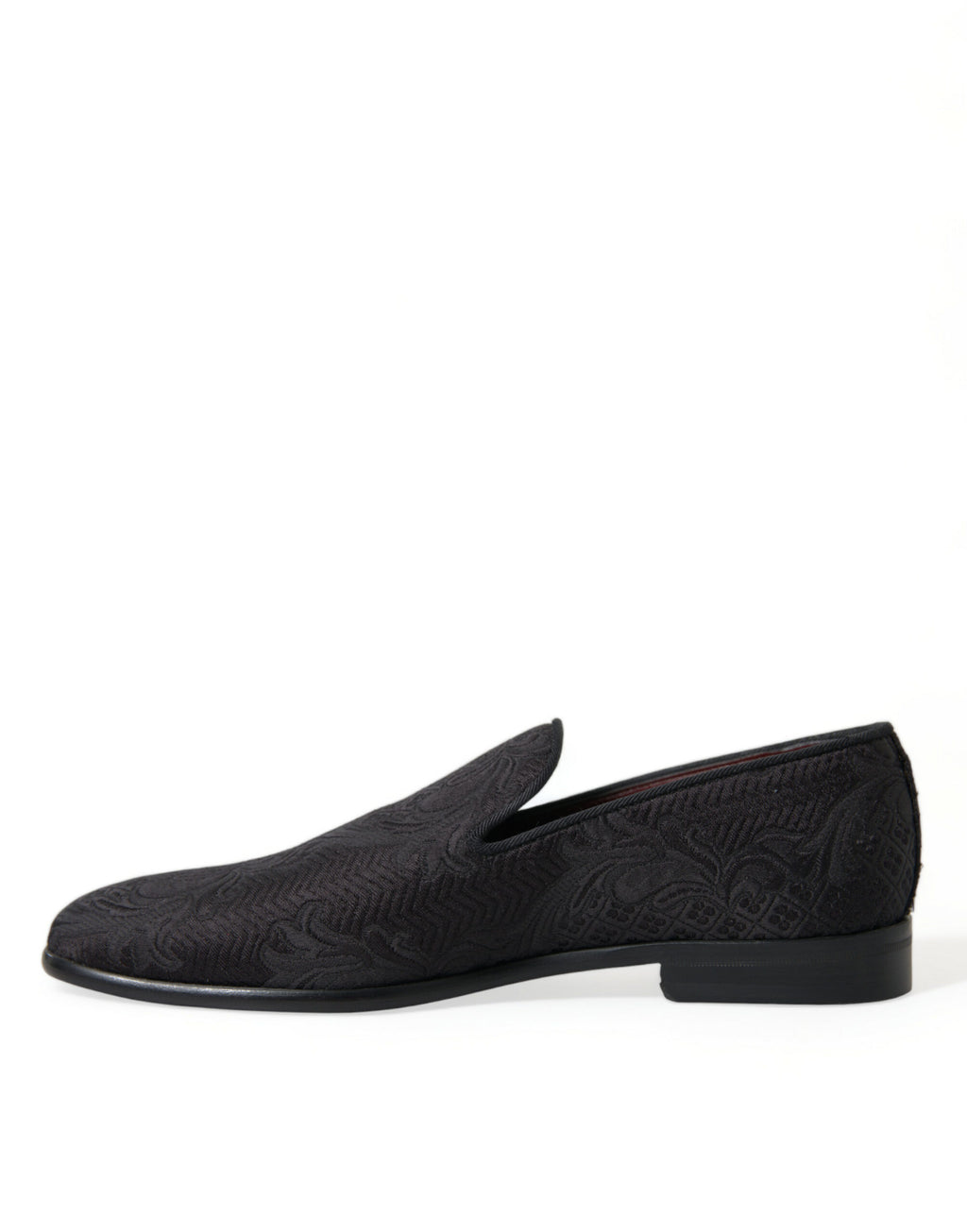 Chaussures hommes Dolce & Gabbana, mocassins slip-on en brocart noir, élégants et sophistiqués, pour occasions formelles.