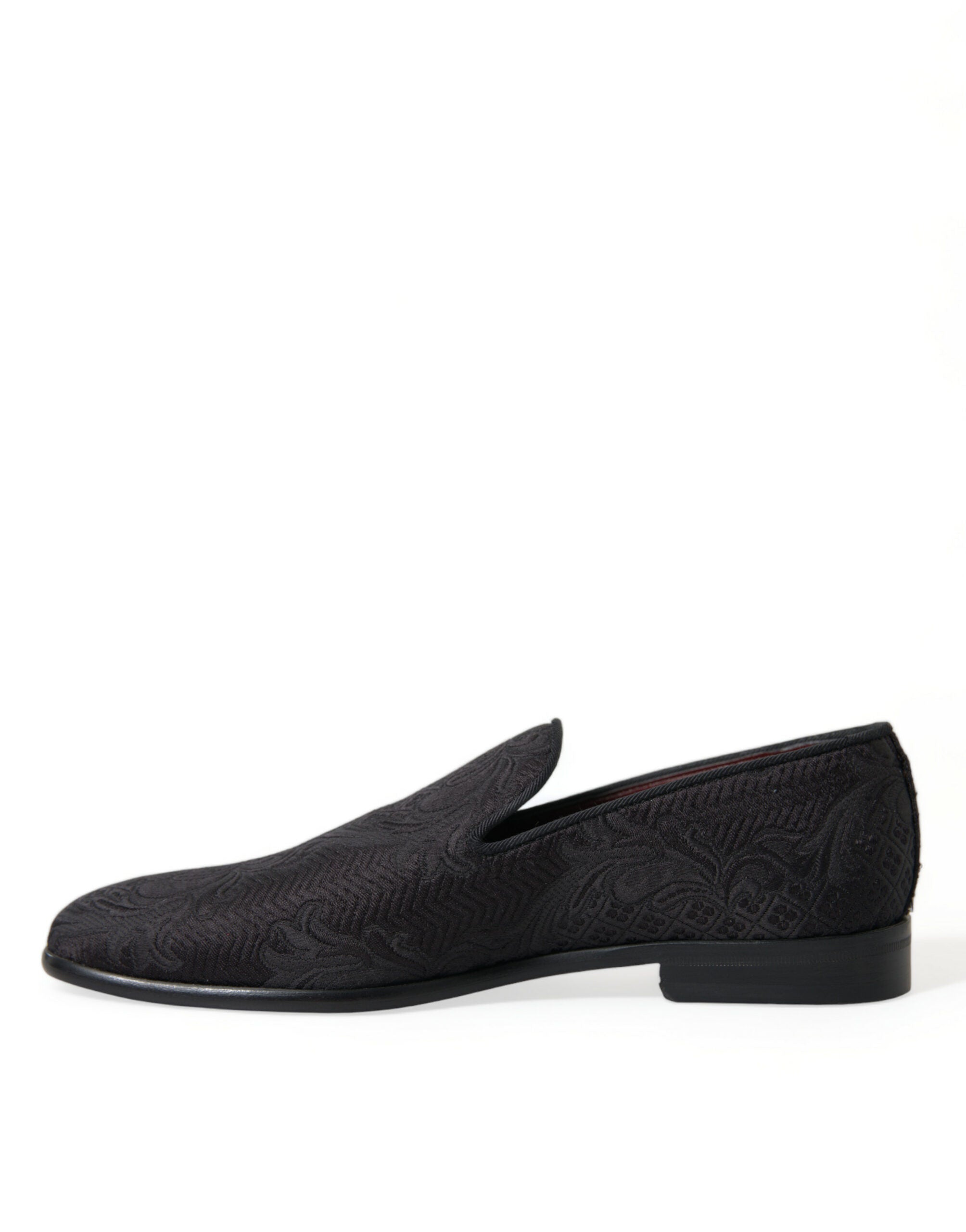 Chaussures hommes Dolce & Gabbana, mocassins slip-on en brocart noir, élégants et sophistiqués, pour occasions formelles.