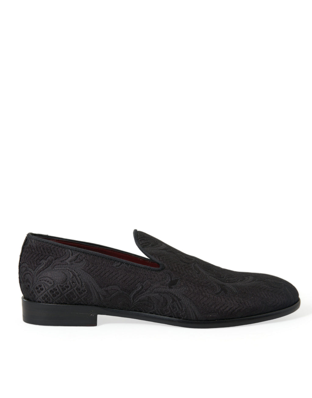 Chaussures à enfiler pour homme Dolce & Gabbana en brocart noir, mocassins élégants pour dress code formel.