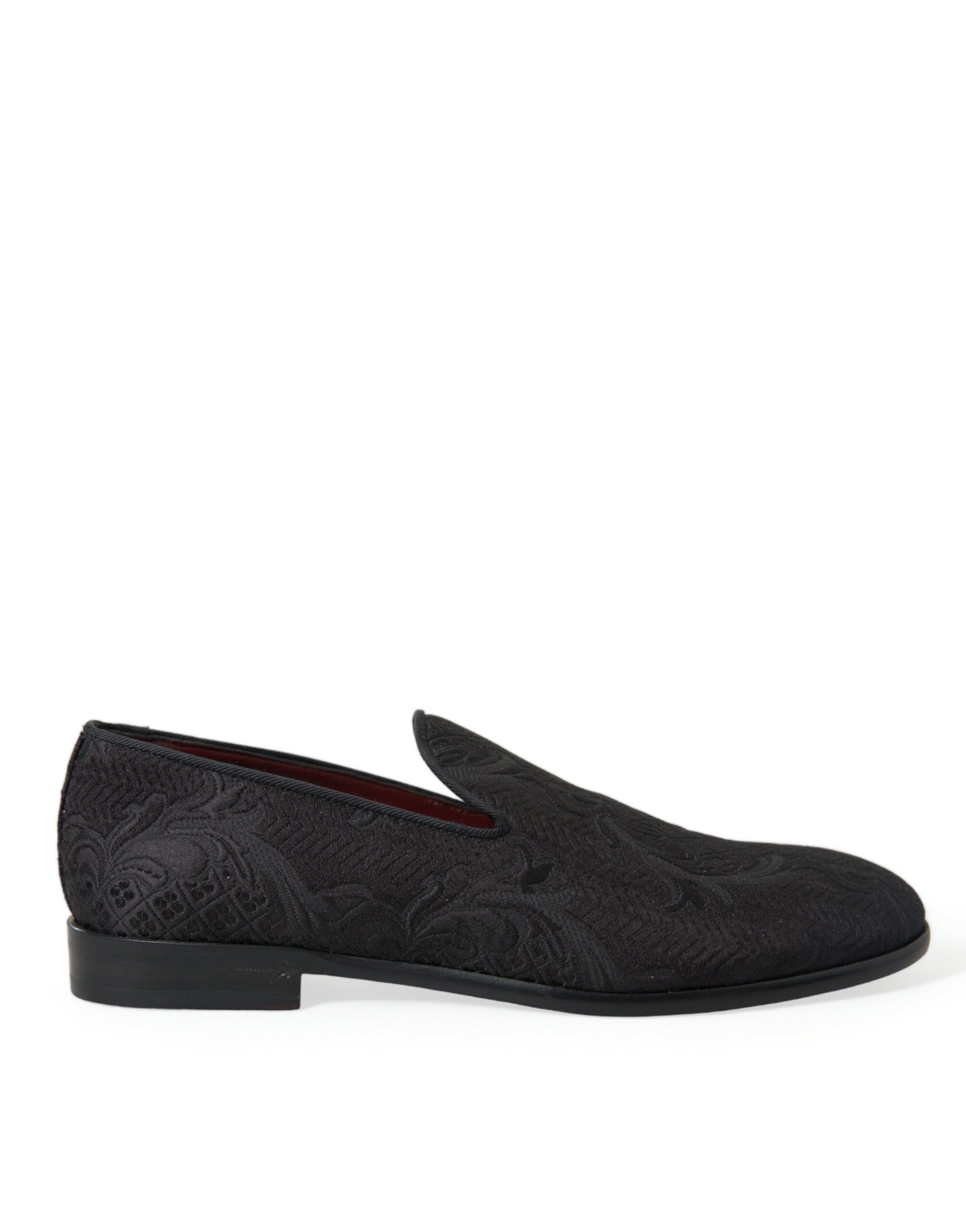 Chaussures à enfiler pour homme Dolce & Gabbana en brocart noir, mocassins élégants pour dress code formel.