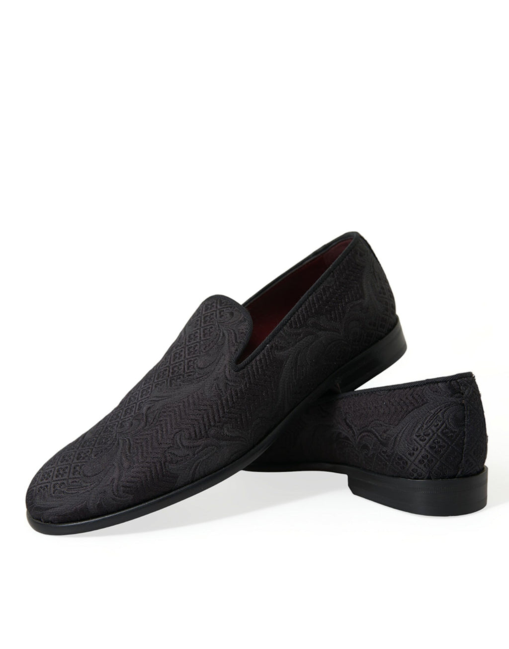 Chaussures homme Dolce & Gabbana en brocart noir, slip-on élégants pour occasion formelle.