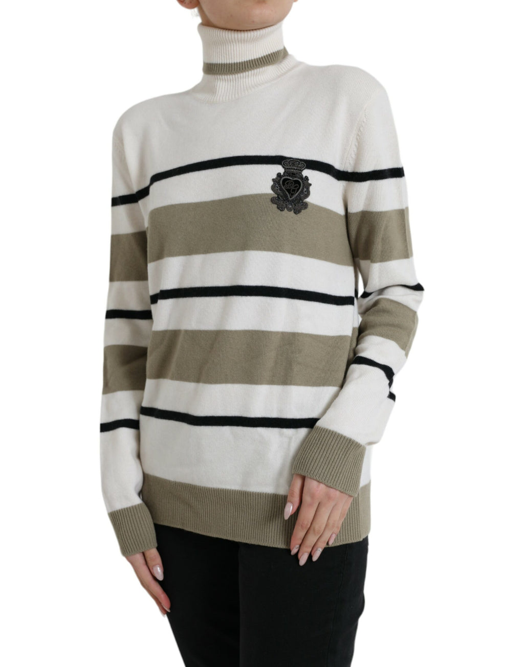 Pull en laine à rayures multicolores avec logo Dolce & Gabbana, pull-over élégant pour homme.