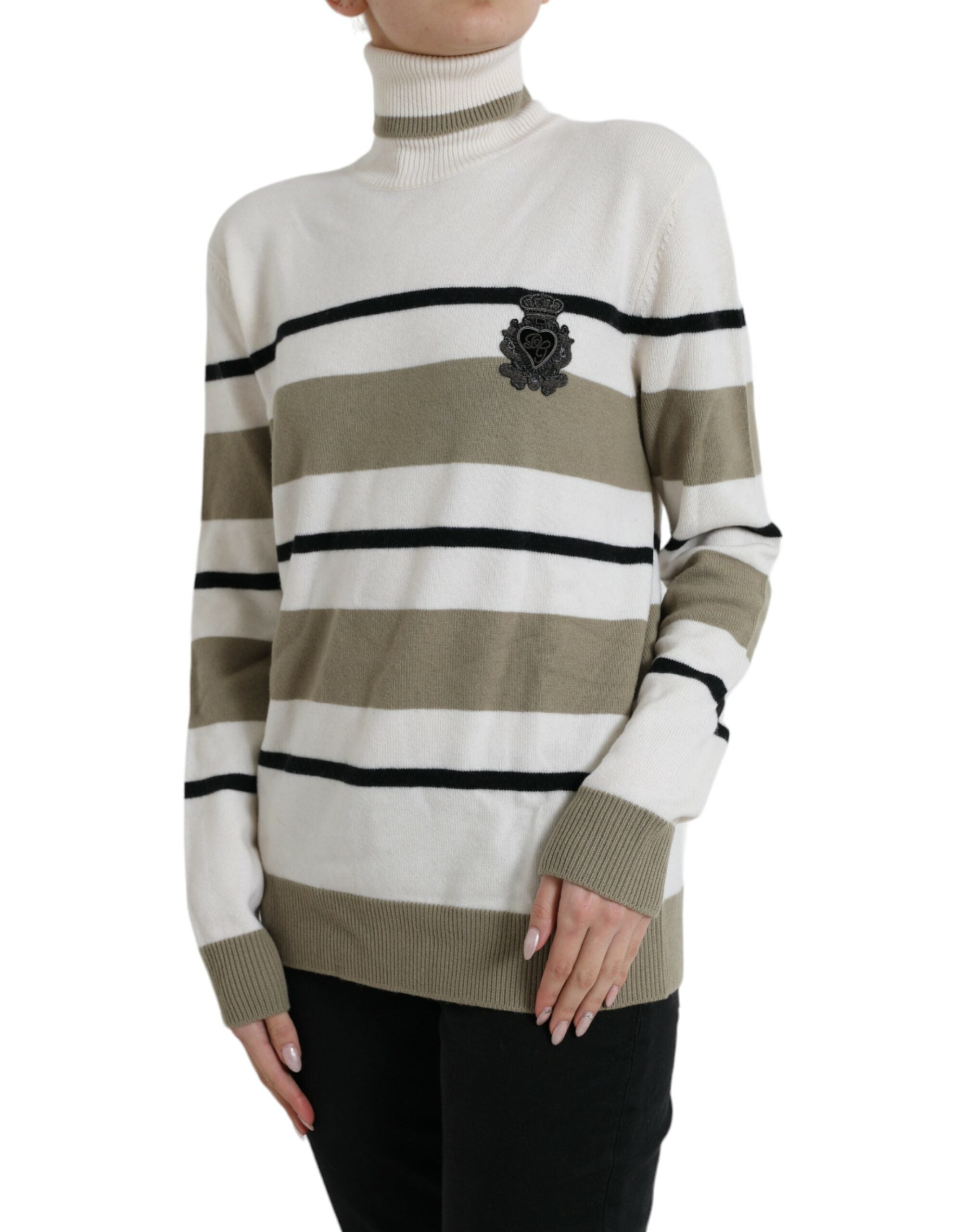 Pull en laine à rayures multicolores avec logo Dolce & Gabbana, pull-over élégant pour homme.