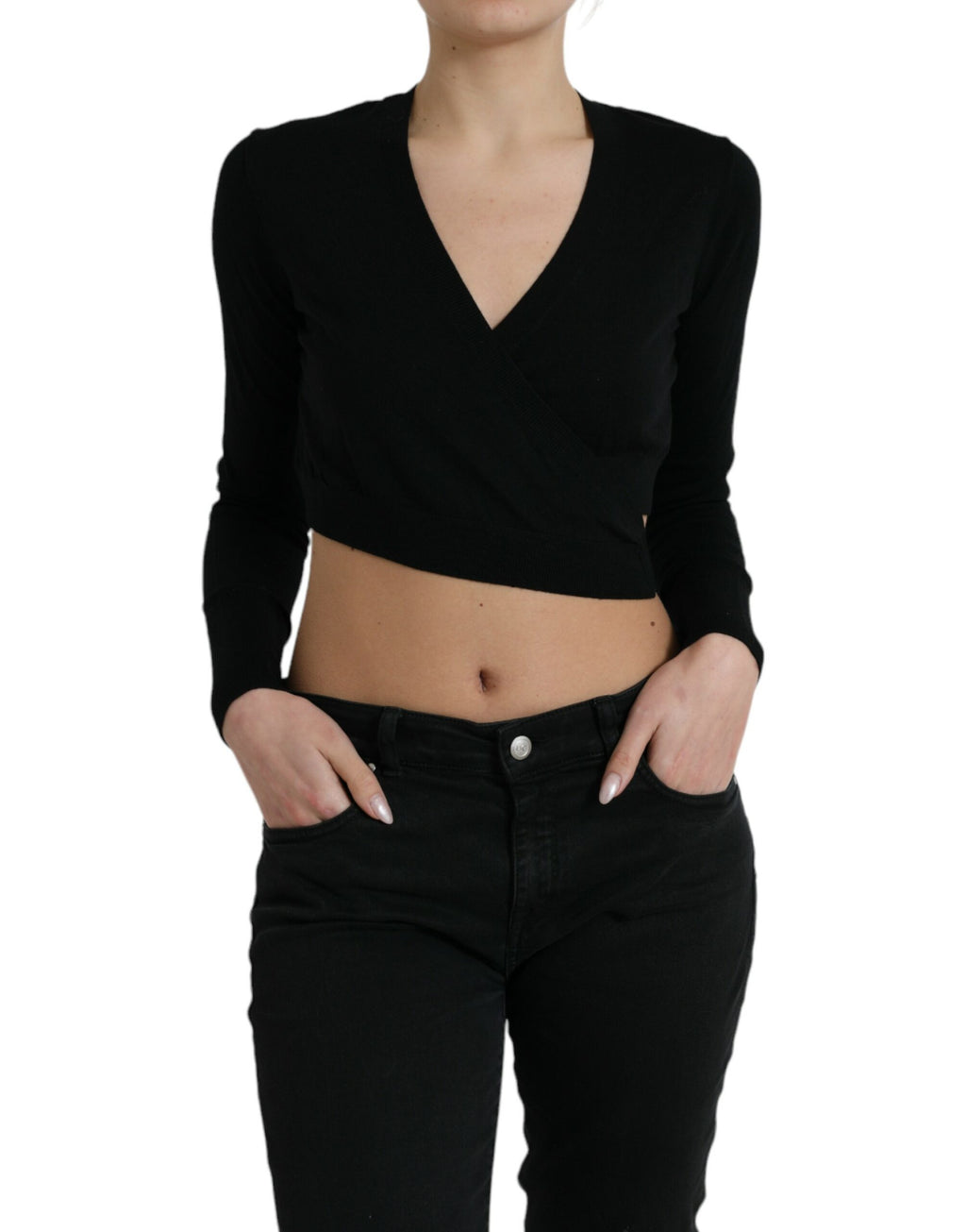 Pull en laine noir Dolce & Gabbana à col en V avec motif croisé, cardigan élégant pour homme.