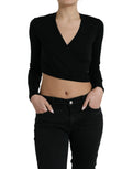 Pull en laine noir Dolce & Gabbana à col en V avec motif croisé, cardigan élégant pour homme.