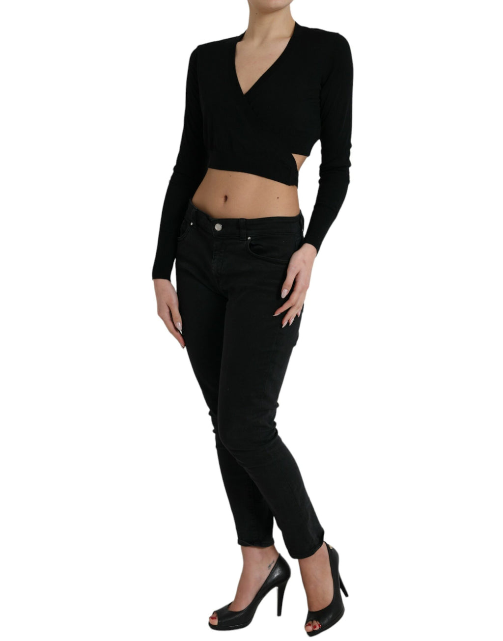 Pull en laine noir Dolce & Gabbana à col en V croisé, cardigan élégant pour homme.