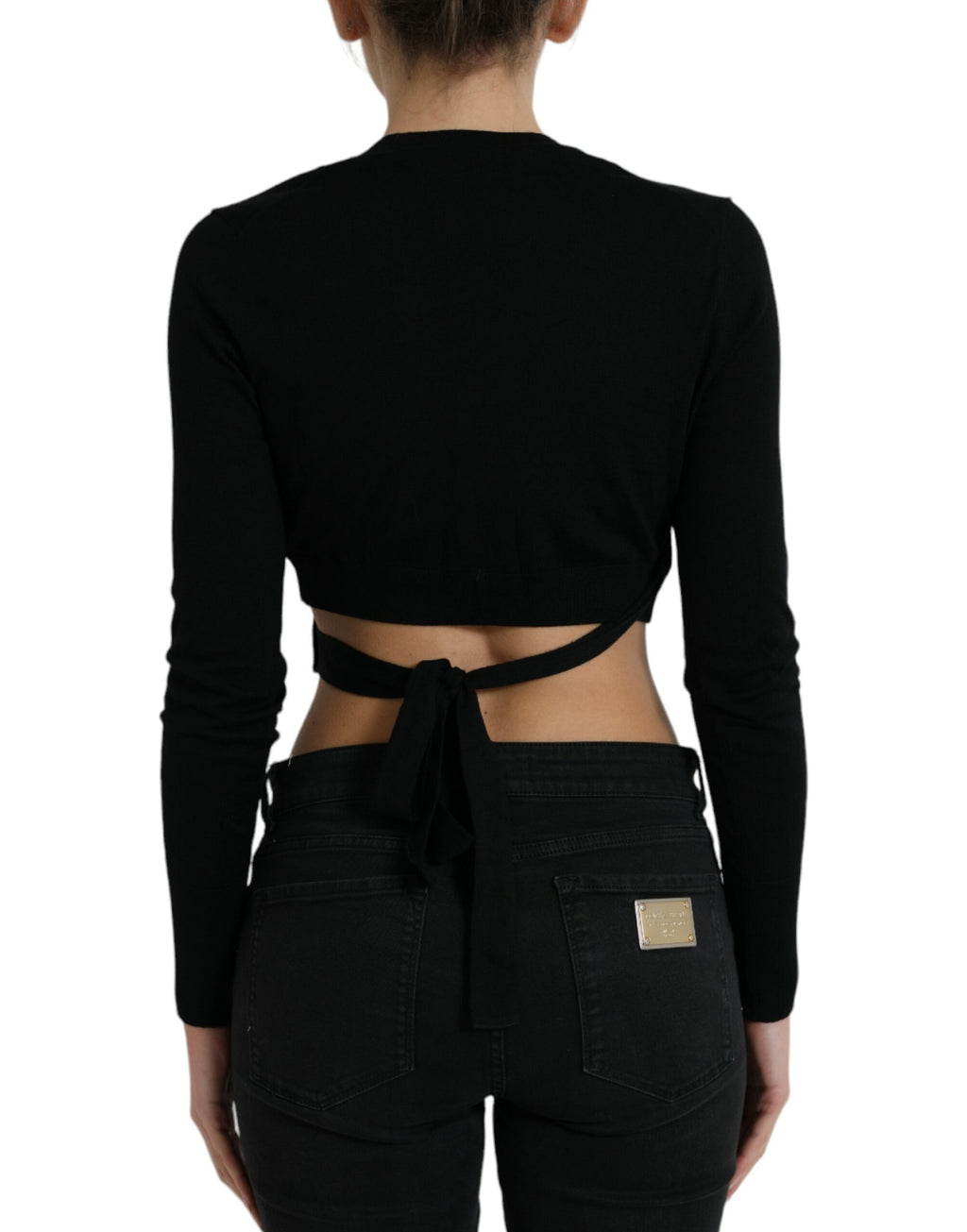 Pull en laine noir Dolce & Gabbana à col en V croisé, cardigan élégant pour homme ou femme.
