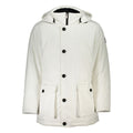 Veste blanche en élasthanne de la marque Hugo Boss, coupe élégante avec détails modernes, vue de face.