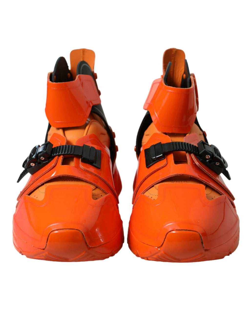 Chaussures sneakers montantes Dolce & Gabbana à panneaux orange multicolores, style chunky et haut de gamme.