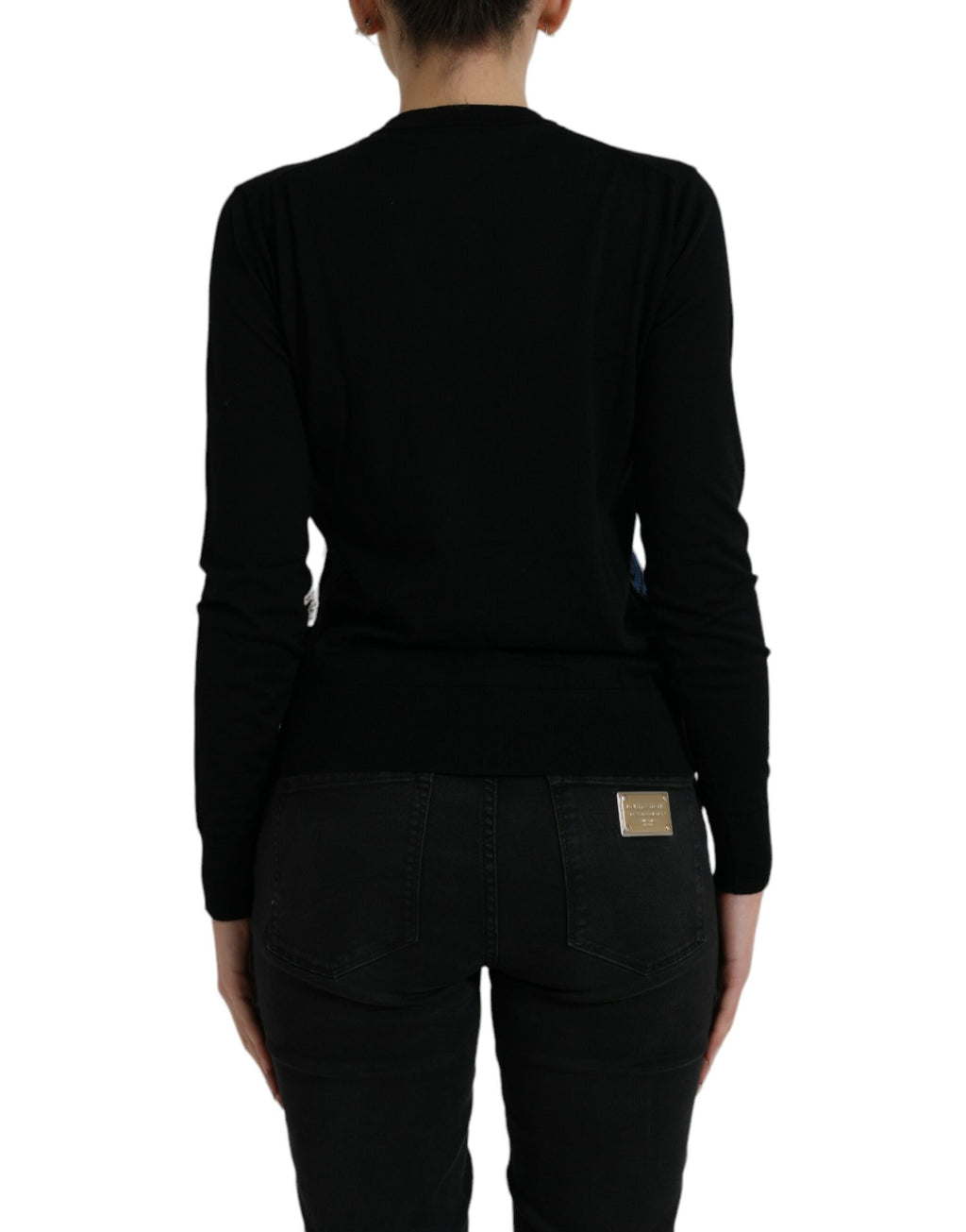 Pull en laine noir Dolce & Gabbana Bird avec manches longues, détails élégants et style sophistiqué.