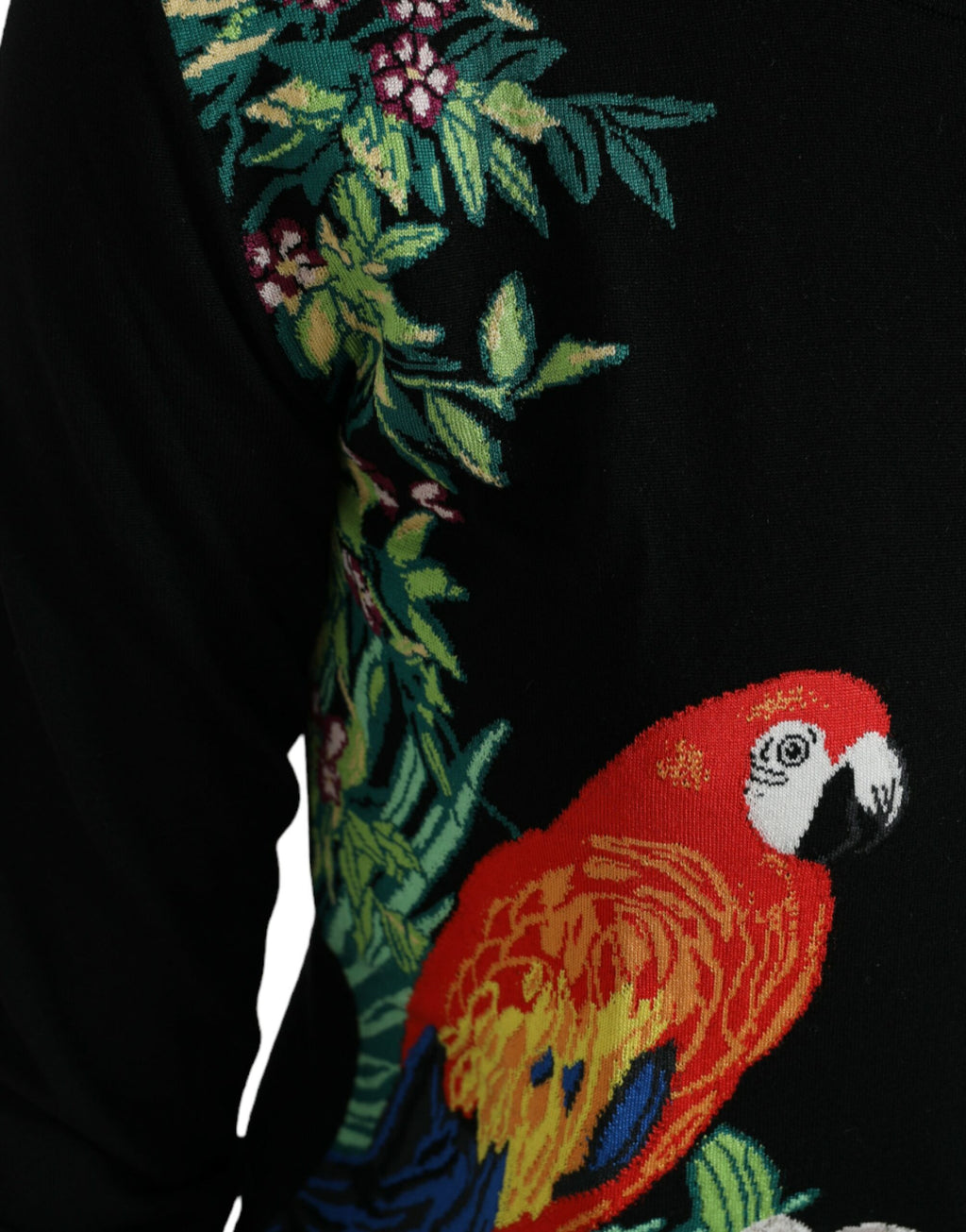 Cardigan en laine noir Dolce & Gabbana à manches longues avec motif oiseau, élégant et chaud pour homme ou femme.