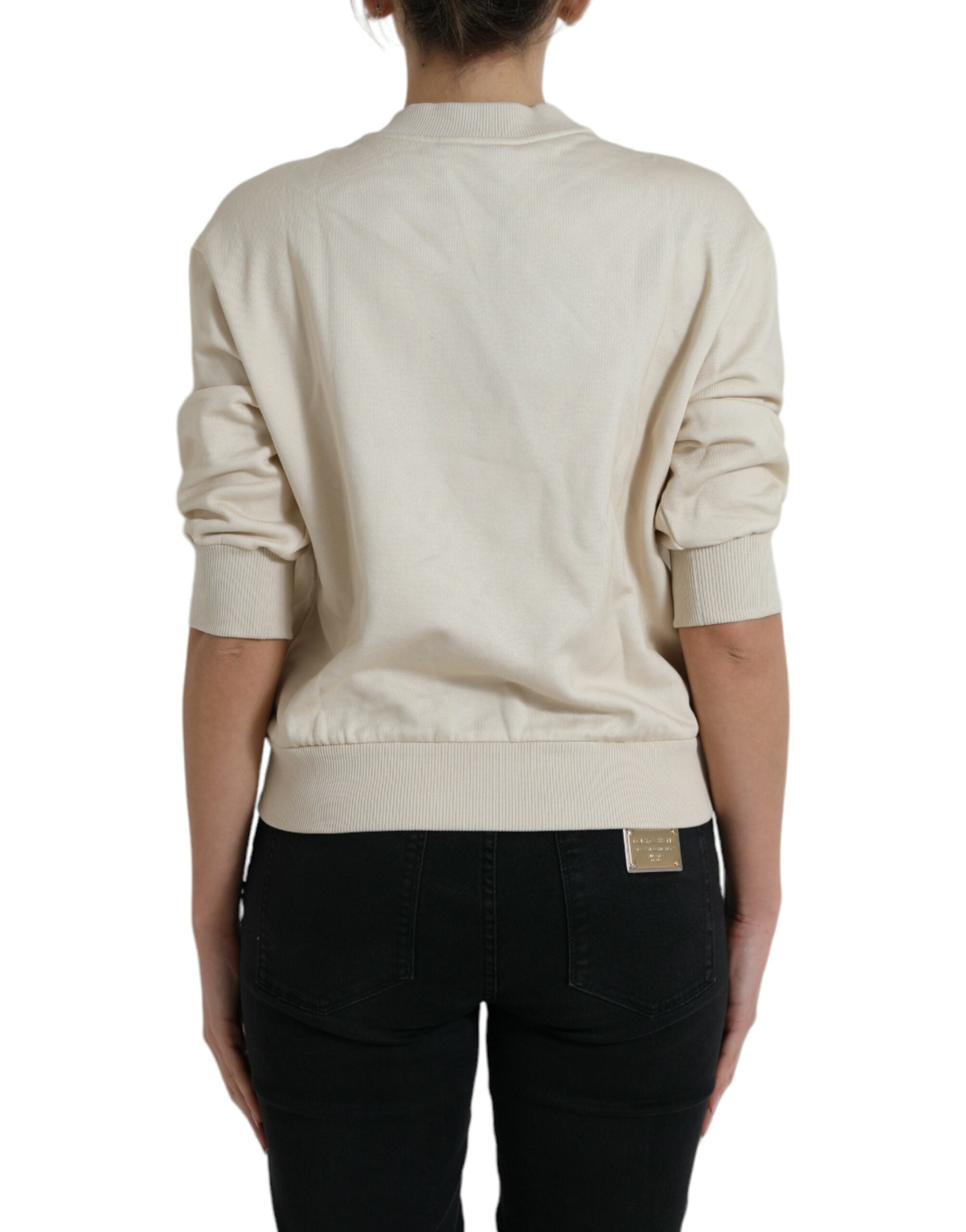 Pull à manches longues Dolce & Gabbana beige avec motif jungle imprimé en coton, style élégant et décontracté.